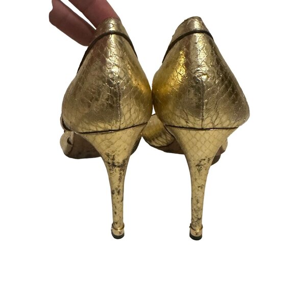 LOUIS VUITTON Gold Snake Print Leather Heels Size 41 - Picture 2 of 10